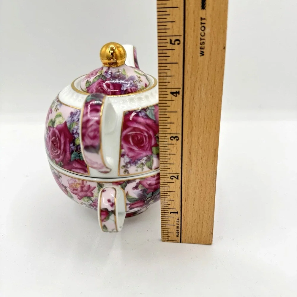 Aynsley Fine Bone China Floral Tea For One Set Teapot‎ Cup Lid Pink Roses Gold